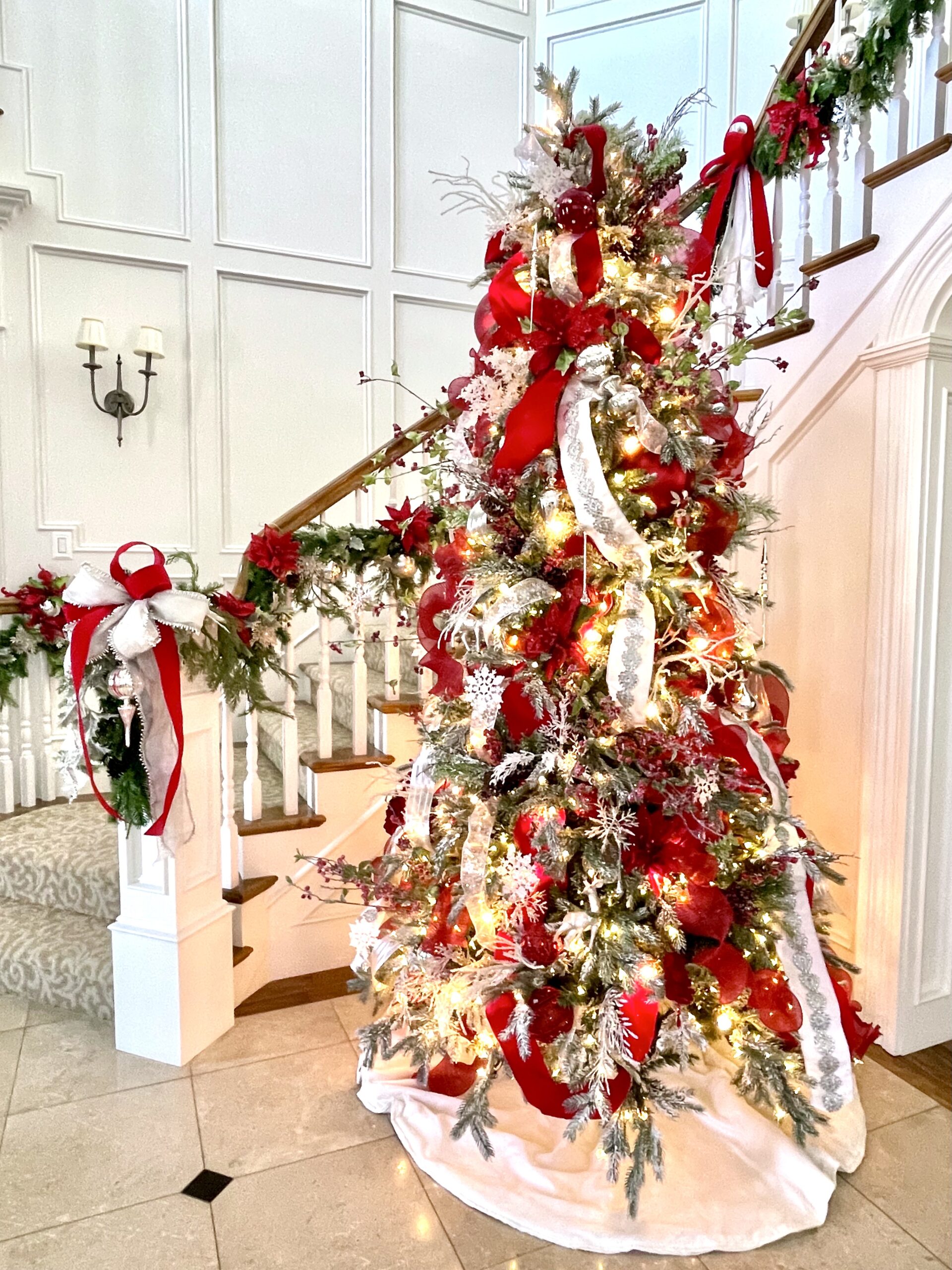 Red & Silver Christmas Tree in Entry Hall with