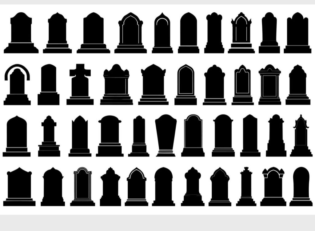 Etsy gravestone or headstone clip art. Shadows on a white background.